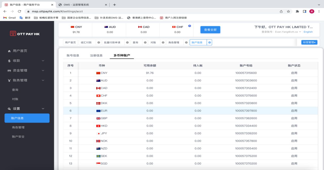 多币种账户